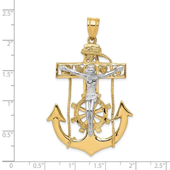 14k Two Tone Gold X-Large Mariner's Crucifix Cross Pendant, 35 x 58mm - Picture 4 of 5